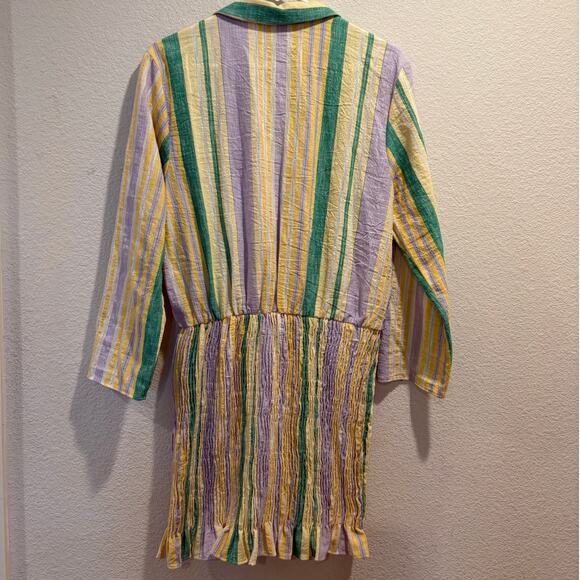 Zara The Valery Dress Multicolor Pastel Smocked Striped Mini Dress Size L - Picture 3 of 4